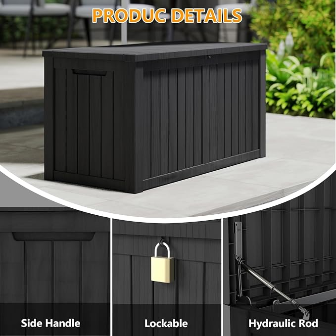 200 Gallon Deck Boxes Outdoor Waterproof, Outdoor Storage Box with Lockable Lid & UV-Resistant for Patio Furniture, Outdoor Cushions, Garden Tools and Pool Supplies, Black
