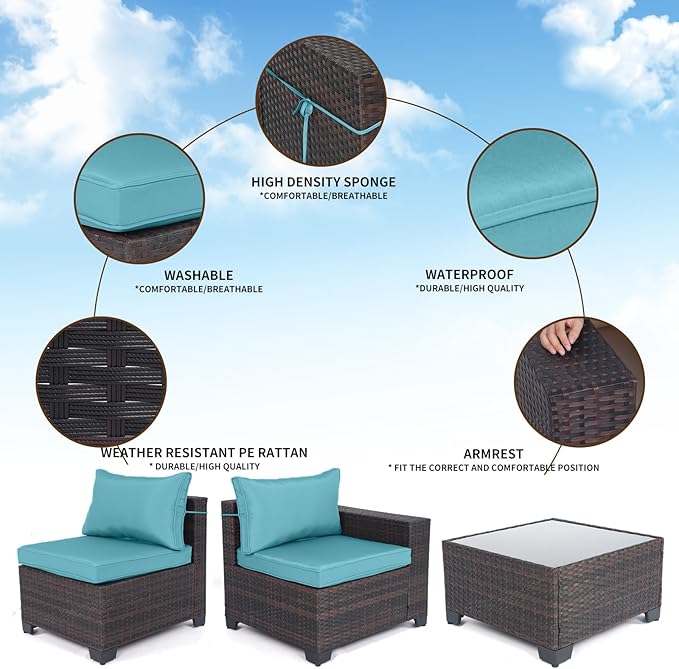 CHABATREE 9 Pieces Outdoor Patio Furniture Sets,Rattan Conversation Sectional Set,Manual Weaving Wicker Patio Sofa with Tea Table