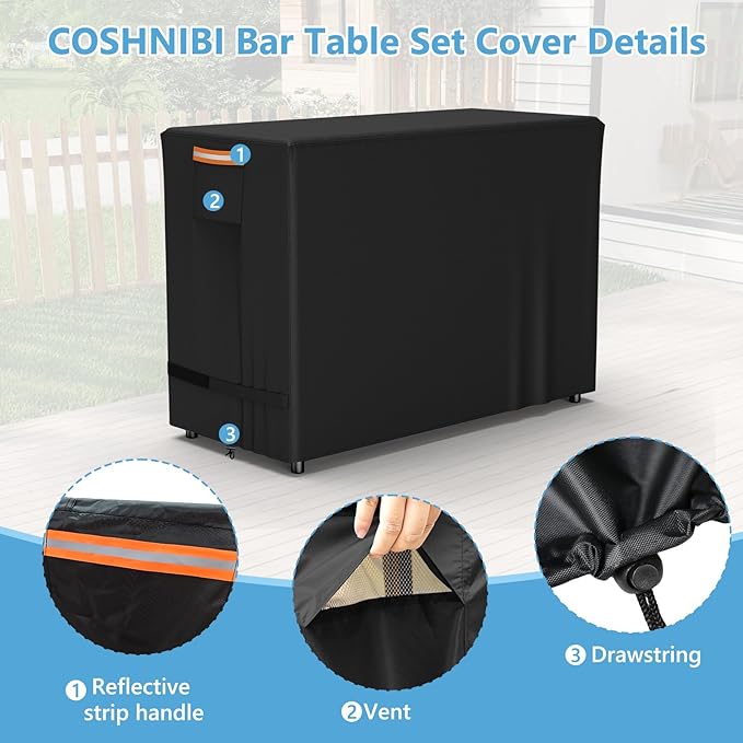 COSHNIBI Bar Height Patio Set Cover for 7 Pieces Patio Bar Dining Table and Chairs Set, Heavy Duty Waterproof Outdoor Bar Height Patio Table and Chairs Set Cover,60" L x 41" W x 41" H,Black