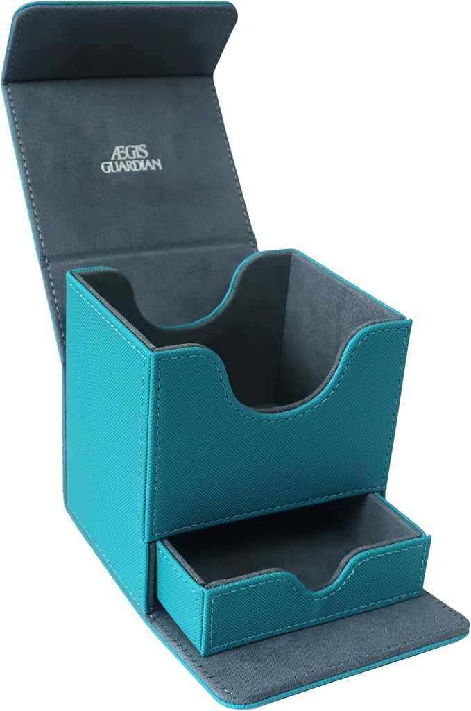 AEGIS GUARDIAN Card Deck Box with Dice Tray for MTG Cards, Commander Deck Box fit 150+ Sleeved Cards, PU Leather Card Storage Box Strong Magnet Deck Game Case for TCG CCG, Turquoise