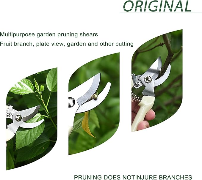 Garden Pruning Shears Set - 2 Pack, Lightweight Hand Pruners Make Cut Smooth & Clean, Powerful Trimmer Applied for florist, yard and orchard the plant clippers, sharp white steel anvil snips