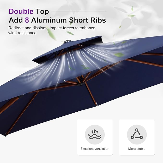 PURPLE LEAF Patio Umbrella with Base Outdoor Square Large Cantilever Umbrella Windproof Offset Heavy Duty Sun Umbrella for Garden Deck Pool Patio, 9ft Navy Blue