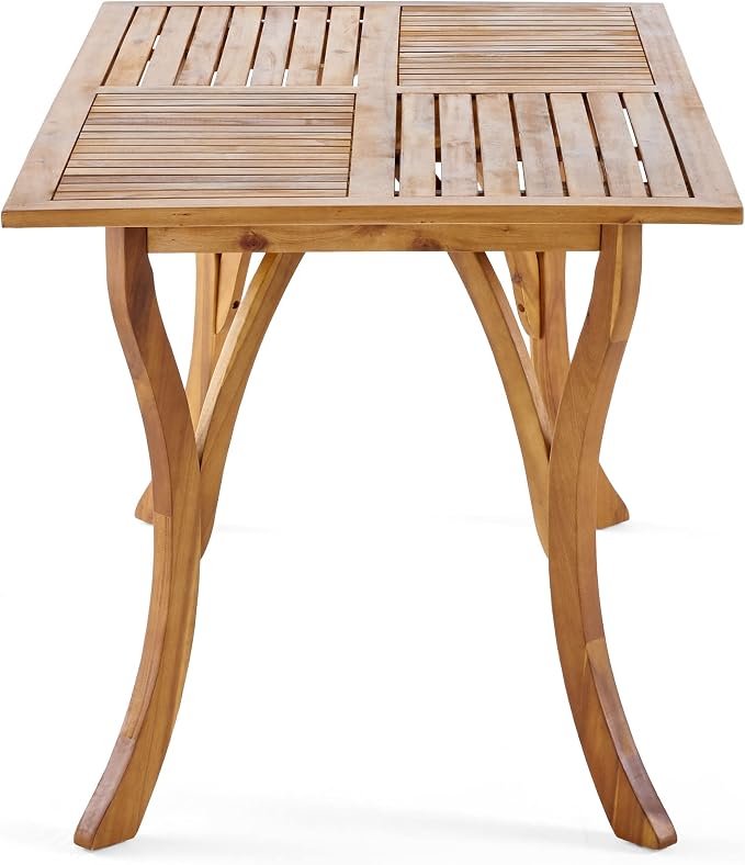 Merax 7 Piece Outdoor Dining Set for 6, Hermosa Acacia Wood Teak Finish Rectangle Table and 6 Chairs with Beige Cushion