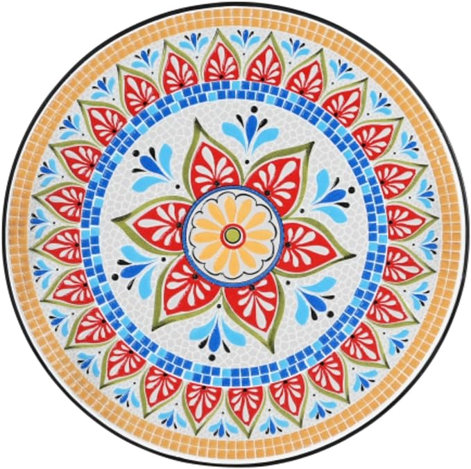 Mosaic Side Table and Plant Stand, 21" Round End Table with 14" Ceramic Tile Top, Indoor & Outdoor Accent Table, Porch Patio Furniture, Entryway & Coffee Table for Home & Garden, (Blue -1)