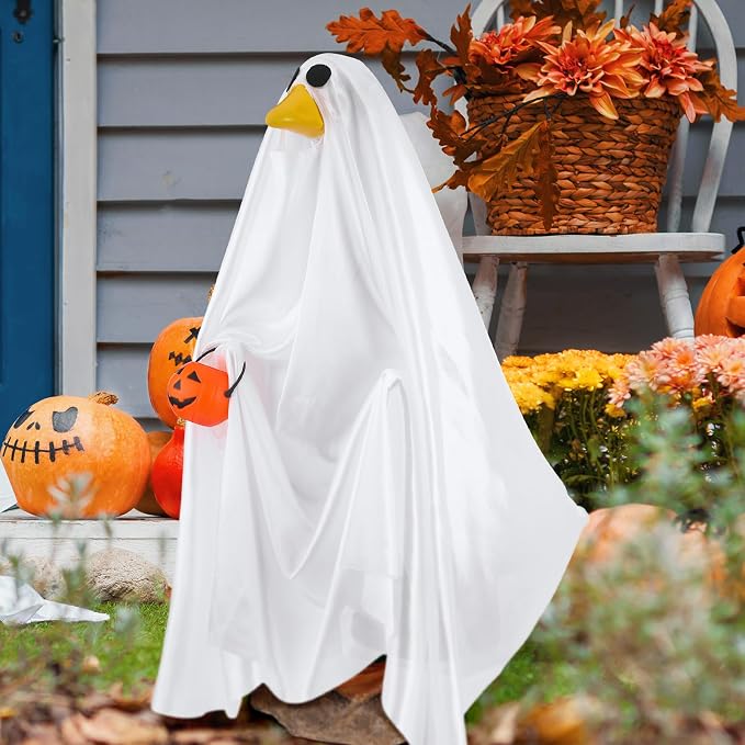 Halloween Goose Outfit Summer Halloween Ghost Porch Outfits Yard Clothes Silly Lawn Shirt for 23'' Cement Plastic Duck Decorations