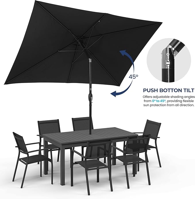 SUNVIVI OUTDOOR Patio Umbrella, Rectangular Patio Umbrella, Metal Pole Square Outdoor Umbrella with Crank and Push Button Tilt, Large Outdoor Umbrella with Polyester Canopy