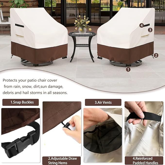 Patio Chair Covers Waterproof Patio Furniture Covers, 40W x 40D x 38H Inches Swivel Outdoor Chair Cover 2 Pack -Beige
