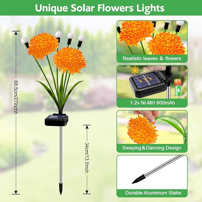 Solar Firefly Lights Outdoor Waterproof, 8 Pack Solar Flowers Swaying Lights with Flowers, Flower Light Garden Decor for Outside Yard Patio Halloween Christmas, Gifts for Women Grandma