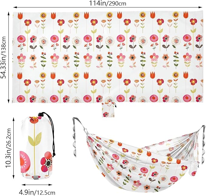 Camping Hammock Outdoor Hammocks for Outside Stick Figure Flowers Beach Trees Portable Lightweight with Pockets Tree Straps Indoor Small