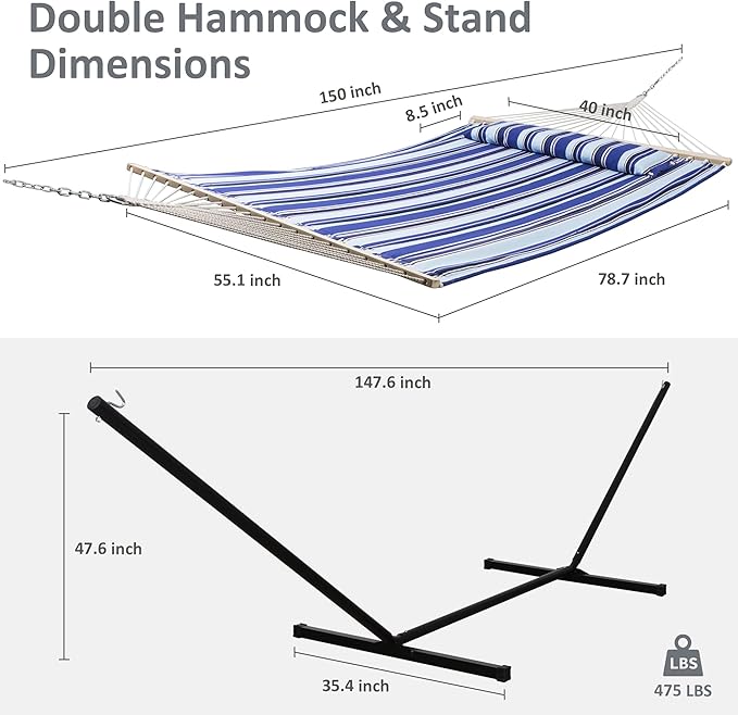 SUNCREAT Hammocks Portable Hammock with Stand, 475lbs Capacity, Hammock Storage Bag Heavy Duty Hammock Handbag