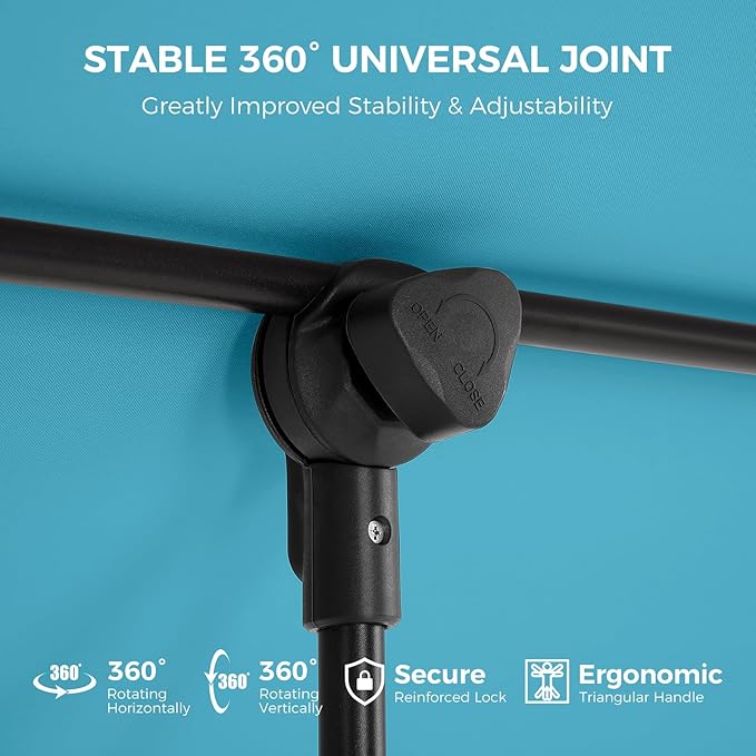 HOMSHADE 6x4ft Outdoor Balcony Umbrella - Flat Porch Pool Patio Umbrella Rectangular Canopy Shade UPF50+ UV Protection 360° Rotating & Tilting All Angles Applicable (Light Blue, No Base)