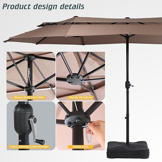 Nice C 13-15FT Large Double Sided Patio Umbrella, Double Layer Market Rectangle Umbrella, Large Deck Umbrella With Crank For Outdoor Poolside Backyard Pool Garden