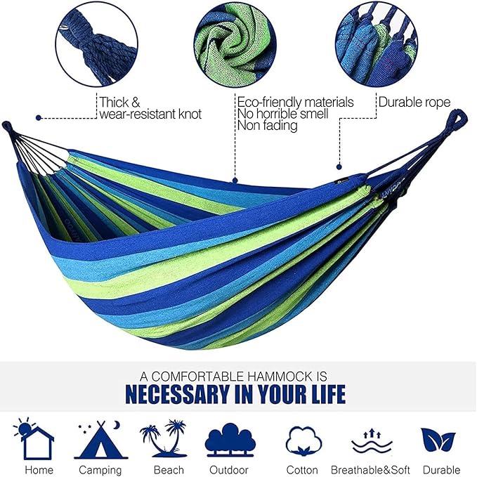 NOBRIM Camping Hammock Portable Hammock Swing Canvas Stripe Hammock Thickened Anti Rollover Chair for Outdoor Indoor Backpacking Travel