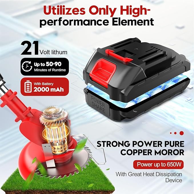 6 inch Electric Stringless Weed Wacker Metal Blade, Electric Weed Trimmer Eater Battery Powered 4000mAh 21V, 3 in 1 Cordless No String Grass Trimmer Mini Mower Edger Brush Cutter,Garden Weed Tool