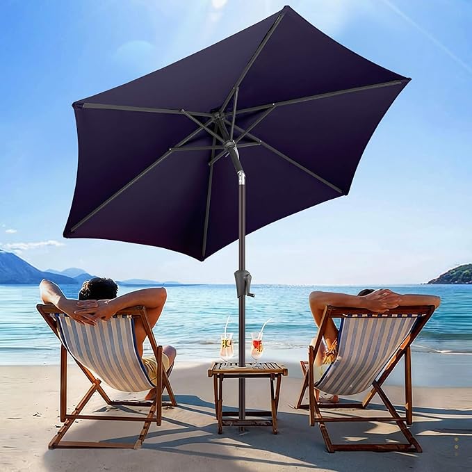 7.5ft Outdoor Patio Umbrella - Table Umbrella Waterproof UV Protection, Sombrillas de Patio with Push Button Tilt, Sun Umbrella for Pool, Porch, Garden, Deck, Backyard (Navy Blue)