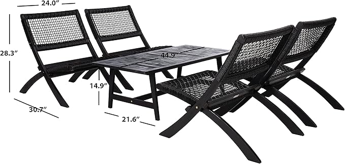 SAFAVIEH Outdoor Collection Blaze Coastal Black Acacia Wood/Black 5-Piece Coffee Set