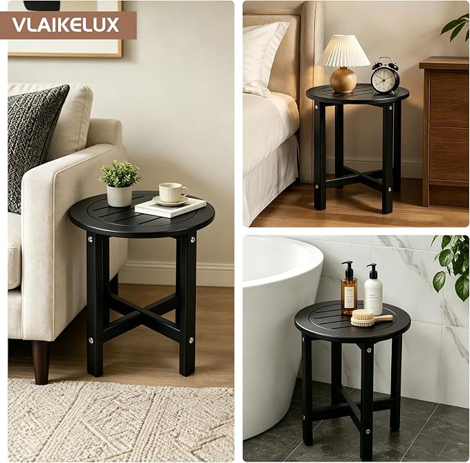 Small Outdoor Side Table 15.94" HDPE Round Adirondack End Table | Storage Shelf, Plant Stand, Weather Resistant, Easy to Clean & Use, Not prone to fading, for Patio, Backyard, Deck, Black
