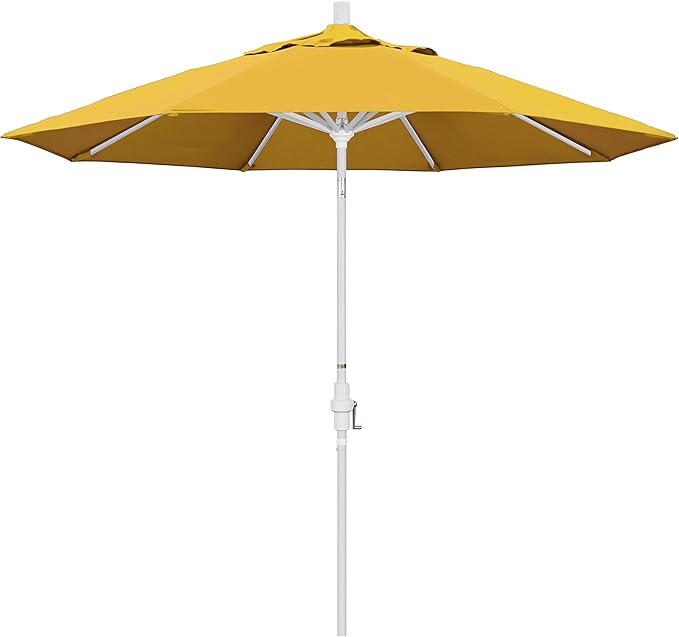 California Umbrella 9' Round Aluminum Market Umbrella, Crank Lift, Collar Tilt, White Pole, Pacifica Pacific Blue