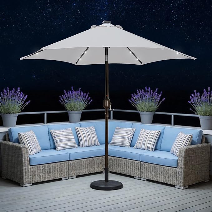 Blissun 7.5 ft Solar Umbrella, 18 LED Lighted Patio Umbrella, Table Market Umbrella