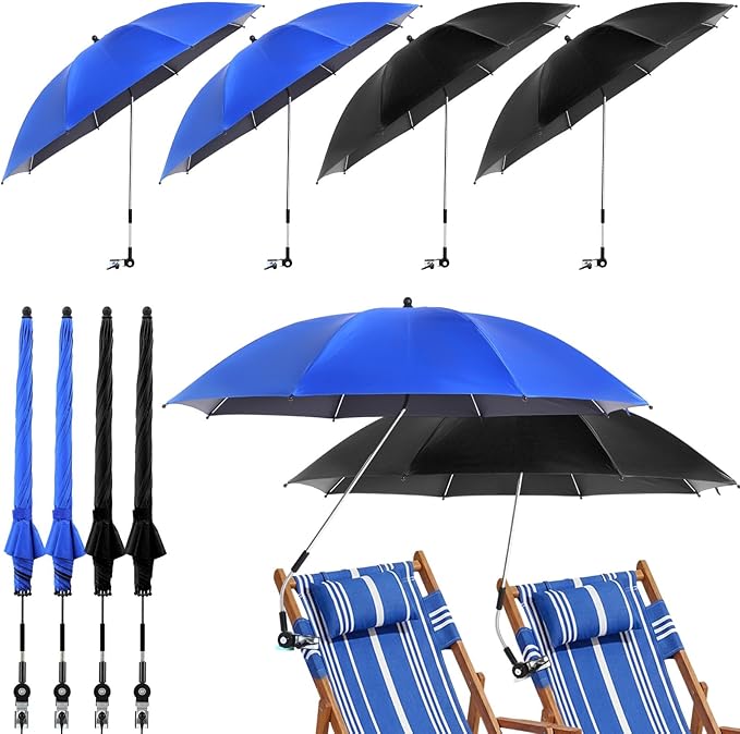 Shinylin 4 Pcs Beach Chair Umbrellas with Clamp 360° Adjustable 42" Umbrellas for Chairs Upf50+, Stroller, Fishing, Camping, Patio, Wheelchair, Golf Cart (Chair Not Included)