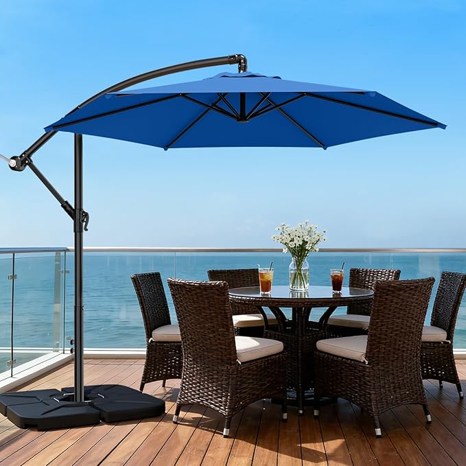 AreShark 10FT Patio Outdoor Umbrella, Offset Patio Umbrella Cantilever Umbrella, 6 Sturdy Ribs, Easy Adjustment for Garden Market Pool with Cross Base (Royal Blue)