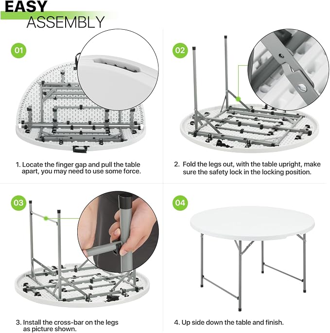 Magshion 65" Round Folding Table 5.5 Feet Plastic Bi-Folding Commercial Dining Event Table for Indoor Outdoor Camping Picnic Party, White, 10 Pack