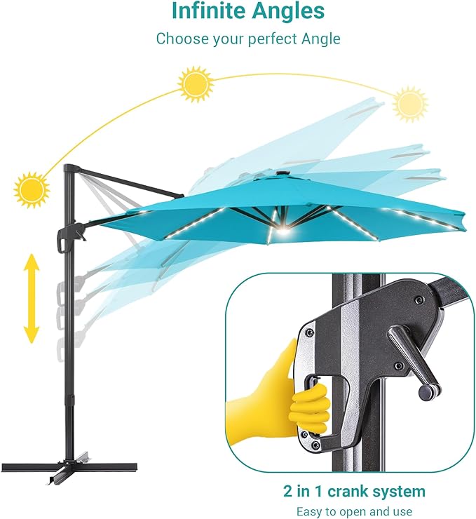 FLAME&SHADE 11 ft Cantilever Offset Patio Umbrella, Large Heavy Duty Outdoor Patio Umbrella Aluminum 360° Rotation Round Outdoor Umbrella for Deck,Pool,Backyard