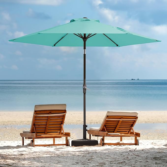 JEAREY 7.5FT Patio Umbrella Market Table Umbrella with 6 Sturdy Ribs, Push Button Tilt/Crank Outdoor Umbrella for Garden, Deck, Backyard, Pool, Peacock Blue