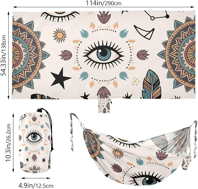Bohemian Feather Eyes Star Beige 330lb Capacity Outdoor Hammock with Hanging Rope Rope Hammock for Patio Backyard Lounge Base hamacas para adultos con soporte