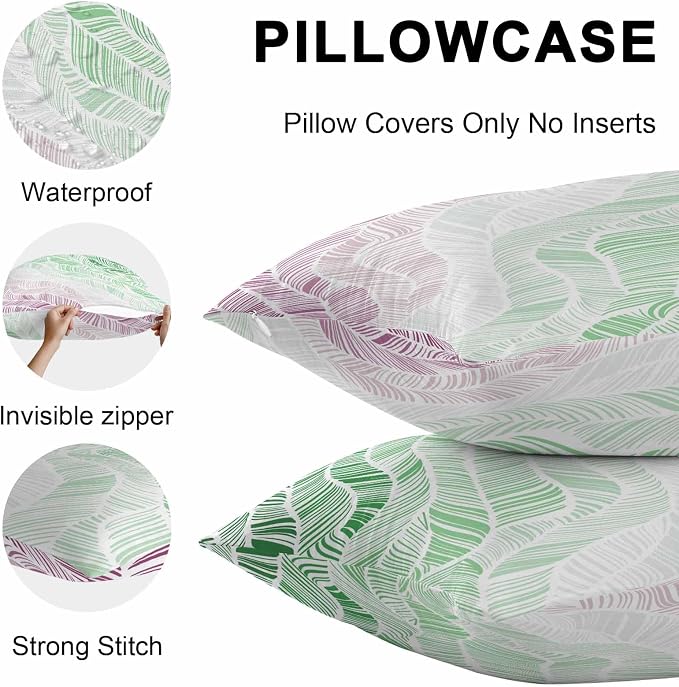 Vandarllin Outdoor Throw Pillows Covers 16x16 inch Set of 2 Waterproof Summer Beach Decorative Zippered Cushion Covers for Patio Furniture, Ombre Green Abstract Leaf Lines Lumbar Pillowcases