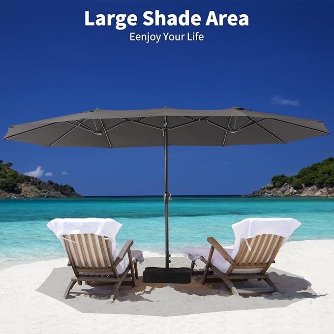 15FT Large Patio Umbrella with Crank Handle,Double-Sided Rectangular Outdoor Umbrella for Pool, Garden, Deck, Lawn & Market (Claret Red)