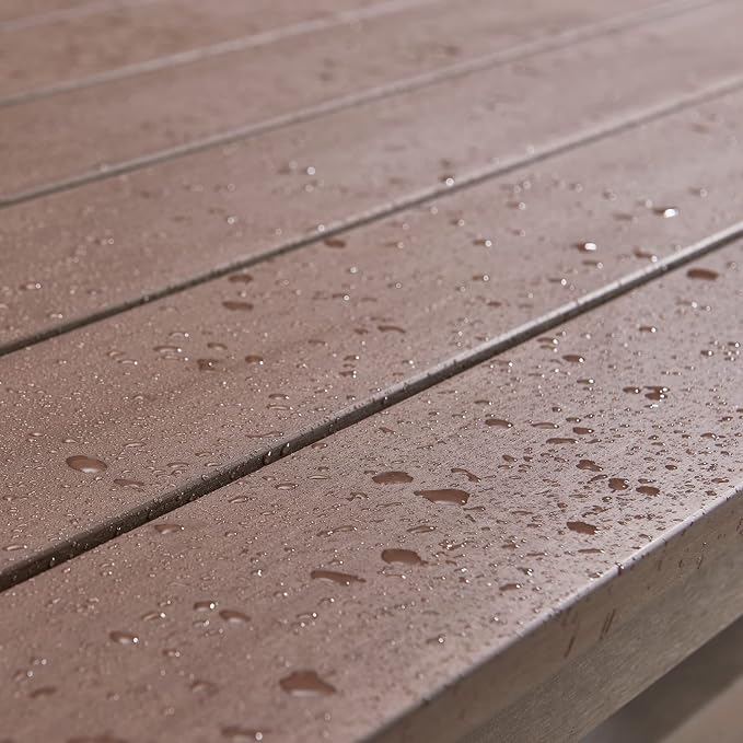 Psilvam Outdoor Dining Table, 6-Person Poly Lumber Patio Table, Weather Resistant Outdoor Table that Never Rust, Suitable for Garden & Backyard, Net Weight 90 LBs (59" D x 31 1/2" W x30 H, Brown)