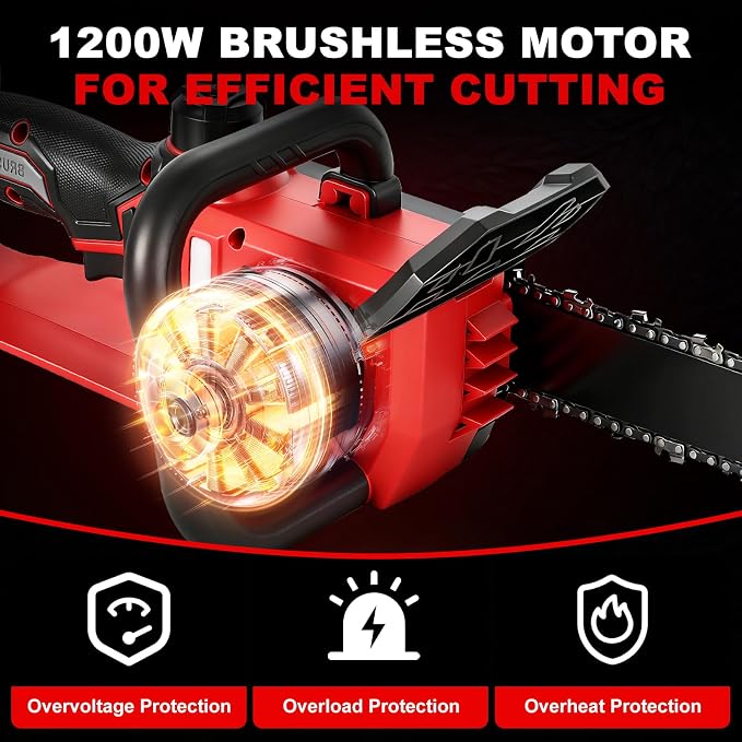 12 Inch Brushless Chainsaw Cordless for Milwaukee 18V Battery, Handheld Electric Chain Saw with 3 Chains, Tool-free Chain Tension and Auto Oiling for Wood Cutting Tree Trimming (Battery Not Included)