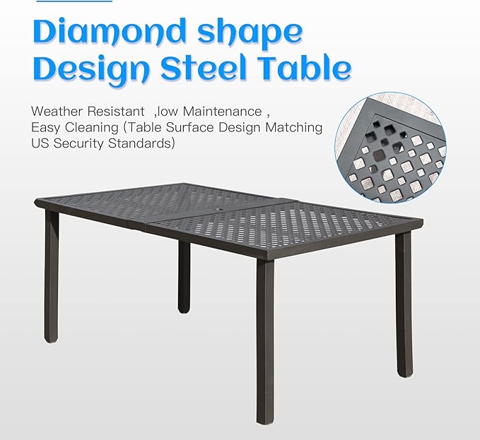 Domi 7 Pieces Patio Dining Sets All-Weather Metal Outdoor Modern Dining Sets with Table for Lawn Garden Backyard Deck with Cushions-Blue