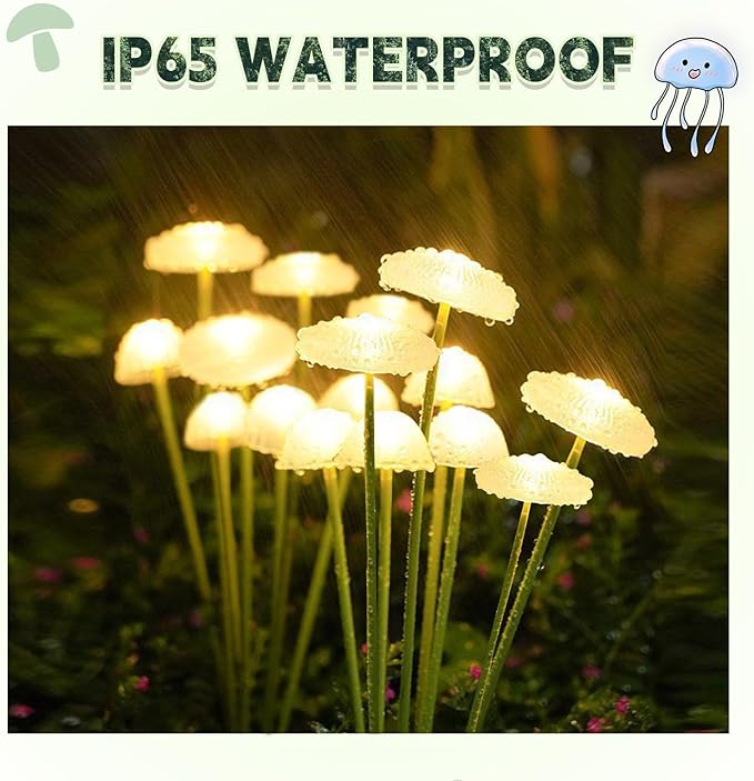 Solar Garden Lights Outdoor Waterproof, 2 Pack 16 LED Mushroom Solar Lights, Sway by Wind Mushroom Light Jellyfish Light for Patio Yard Garden Landscape Pathway Lawn Decor Warm White