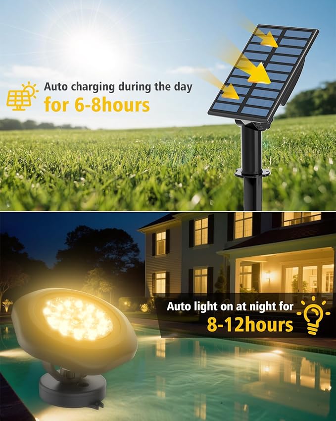 CORESLUX Solar Spot Lights Outdoor Waterproof IP68, 3-in-1 LED Warm Light Solar Landscape Lights, 2 Light Modes Pond Lights Landscape Path Lights for Outside Garden Yard Pond Pathway