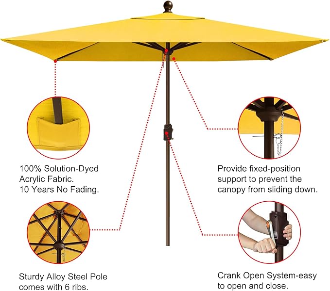EliteShade USA 10-Year-Non-Fading 6.5x10Ft Rectangular Market Patio Umbrella, UPF 50+ UV Protection Performance Sun Umbrella, Heavy Duty Commercial Grade Outdoor Table Umbrella with Crank, Windproof Vented Top for Garden, Pool, Deck and Outdoor Playset...
