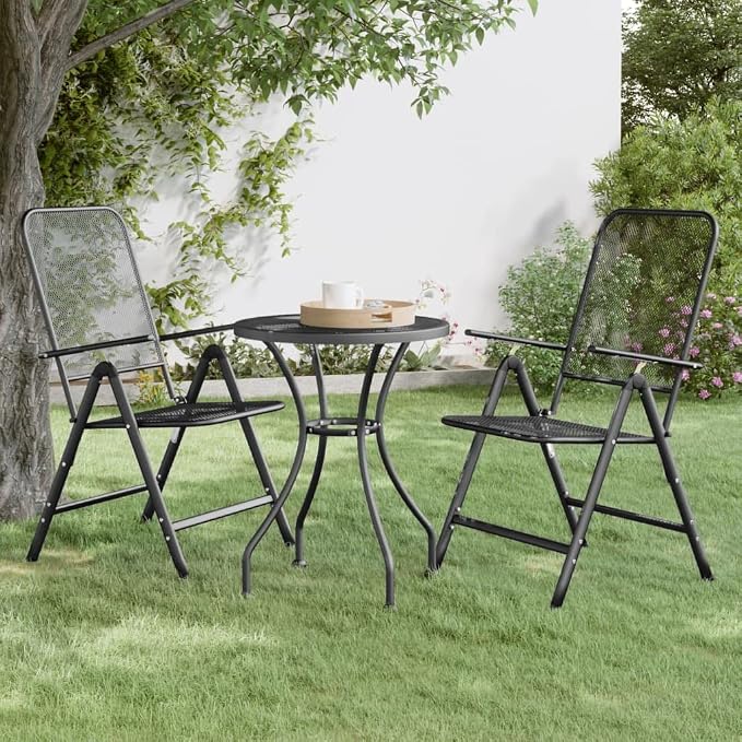 vidaXL Patio Table Patio Side Table Outdoor Coffee End Table for Patio Yard Balcony Garden Ø23.6"x28.3" Expanded Metal Mesh Anthracite