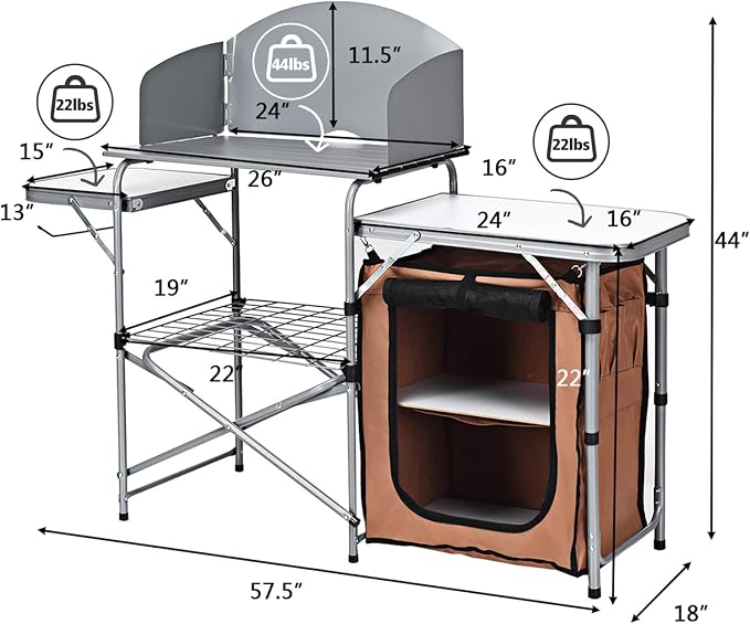 Goplus Camping Kitchen Table, Portable Outdoor Cooking Table with Storage, 26'' Tabletop, Detachable Windscreen, Camp Cook Station, Folding Grill Table for Tailgating BBQ Picnic Backyard Beach RV