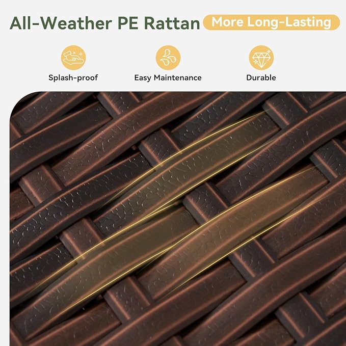 Aoxun Outdoor Wicker Storage Coffee Table, All-Weather Side Table with Waterproof Cover, for 25.8" High-Back Sofas Brown
