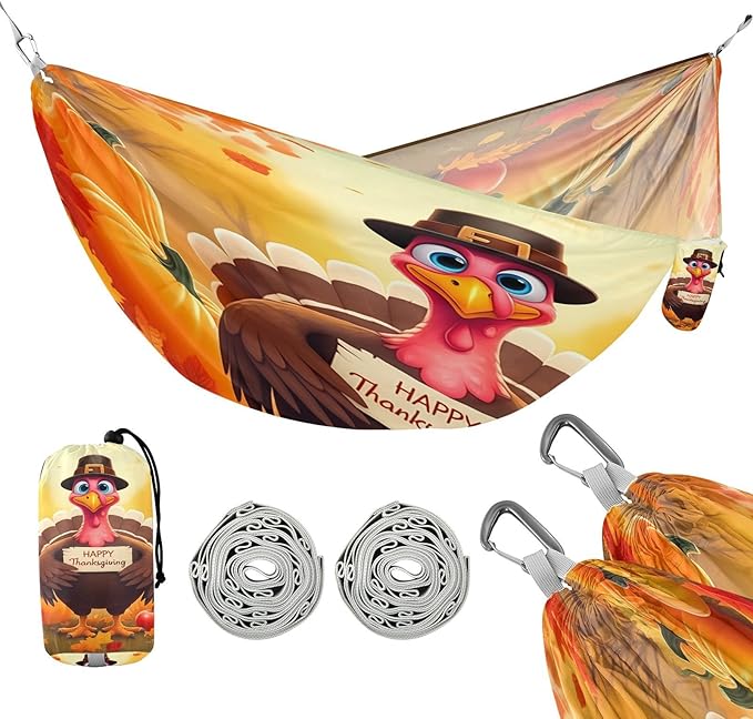 Hammocks for Outside Cartoon Turkey Camping Hammock Portable Hammocks with Tree Straps and Carry Bag Camping Accessories for Hiking Beach Outdoor