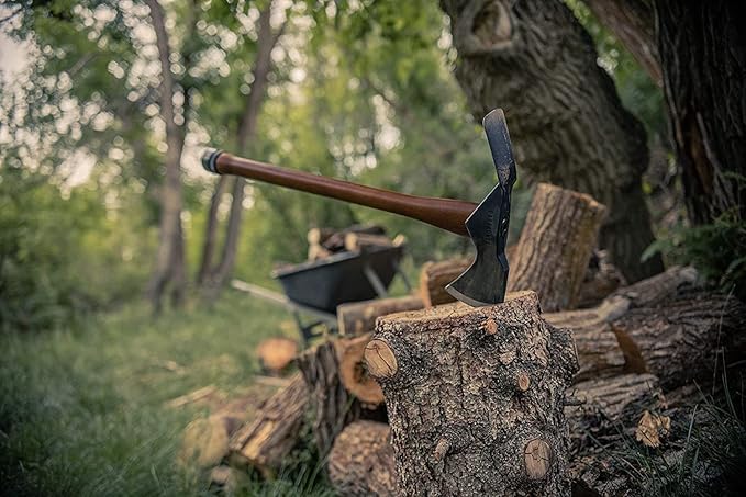 Barebones Pulaski Axe - 1055 High Carbon Steel Splitting Axe Blade - Wood Splitter with Canvas Sheath - Chopping Axe for Rooting and Trenching