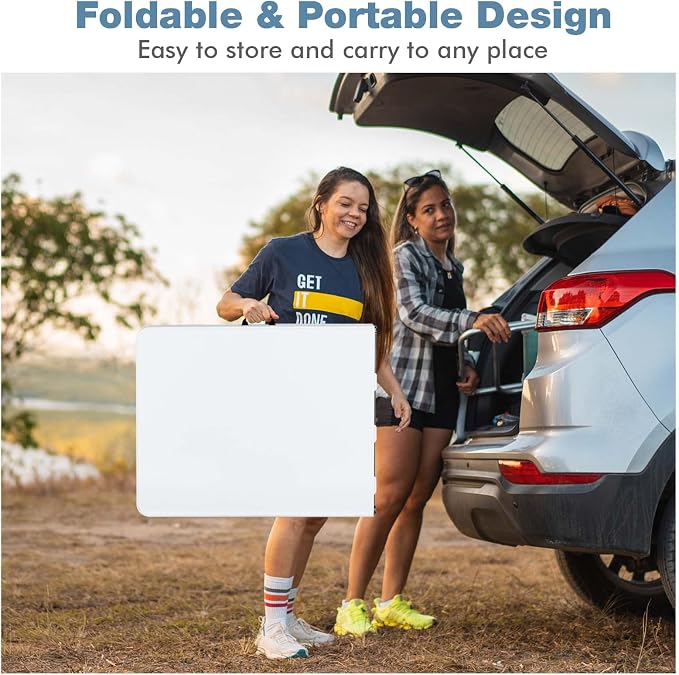 Nightcore White 6' Plastic HDPE Folding Table, Indoor Outdoor Utility Portable Picnic Party Dining Camp Rounded Corners & Handle, Off White
