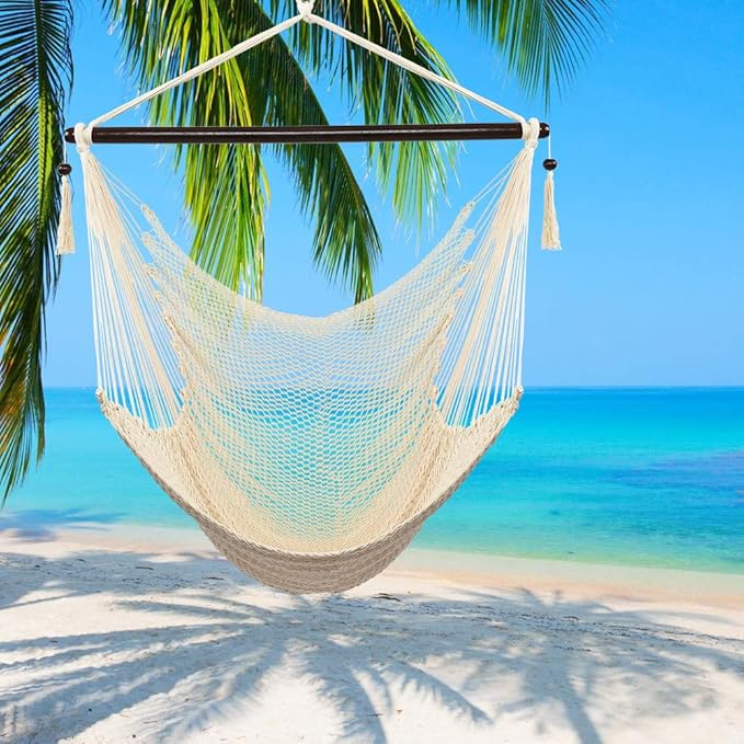 Large Hammock Swing Seat with Tassels(Tan)