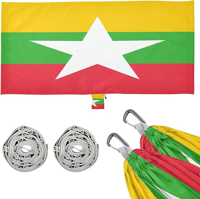 National Flag of Myanmar Hammocks with Portabl Carry Bag Backyard Hammock for Indoor Outdoor Patio