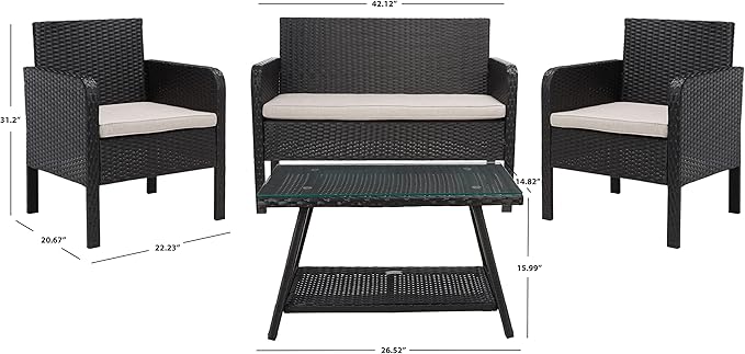 SAFAVIEH Outdoor Collection Aboka Black/Light Grey Cushion 4-Piece Conversation Patio Set