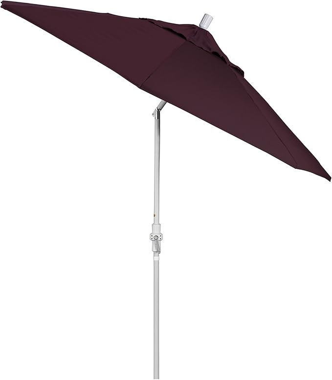 California Umbrella 9' Round Aluminum Market Umbrella, Crank Lift, Collar Tilt, White Pole, Pacifica Pacific Blue