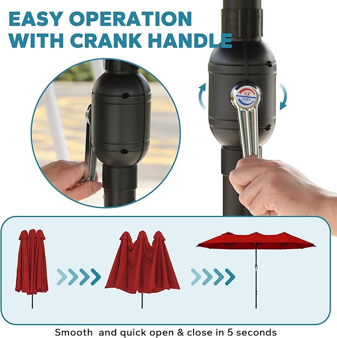 12.5ft Large Double-sided Pool Umbrella, Outdoor Patio Umbrella with Crank Handle, Market Umbrella for Garden, Backyard (Red)
