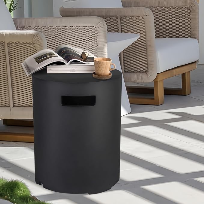 Afterglow 16" Propane Tank Cover Table, Round Tank Container Fits Standard 20 lbs Propane Tank Outdoor Gas Tank, Deck Backyard Patio, Black