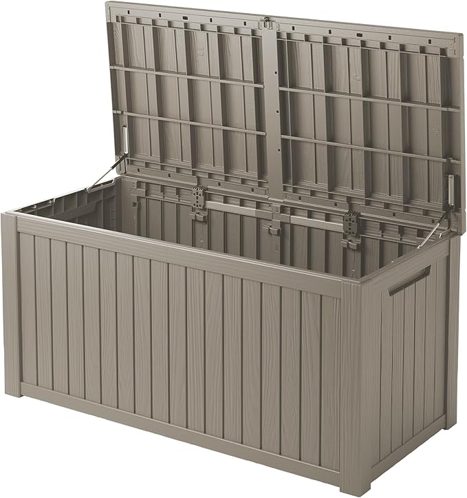 Outdoor Storage Box Waterproof, 200 Gallon Lockable Resin Deck Box Large, Patio Storage Bin for Pool Accessories Cushion Furniture, Garden Tools, UV-Resistant Outside Delivery, Gray